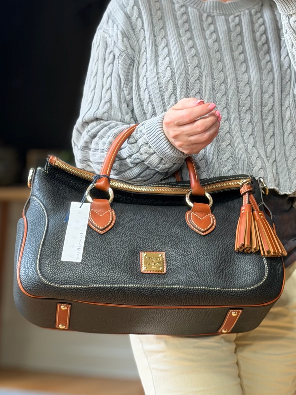 Dooney & Bourke Old Money Pebble Grain‎ Large Satchel Black Leather NWT